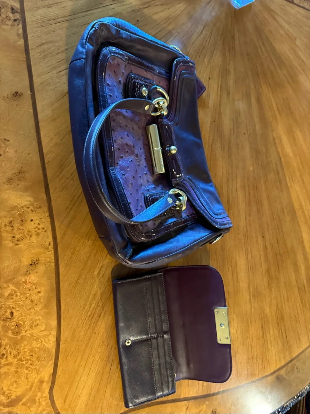 Purple Leather Satchel with Matching Wallet